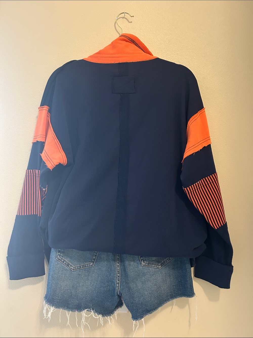 Eesome oversized Navy & Orange Contrast Polo Sweatshirt - Picture 5 of 6